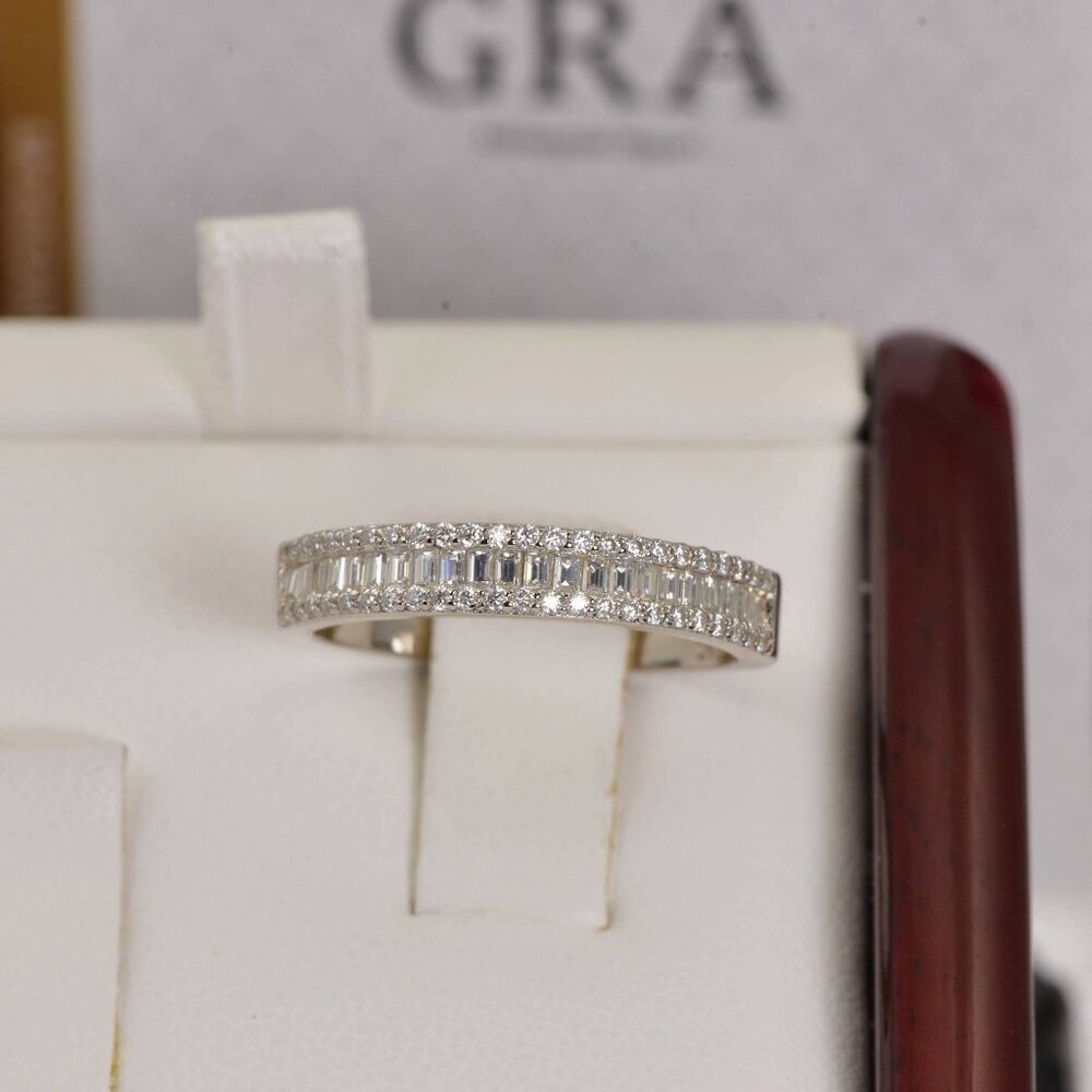 Certified Moissanite Diamond  Baguette Cut Half Eternity Wedding Band Ring - Picture 3 of 3